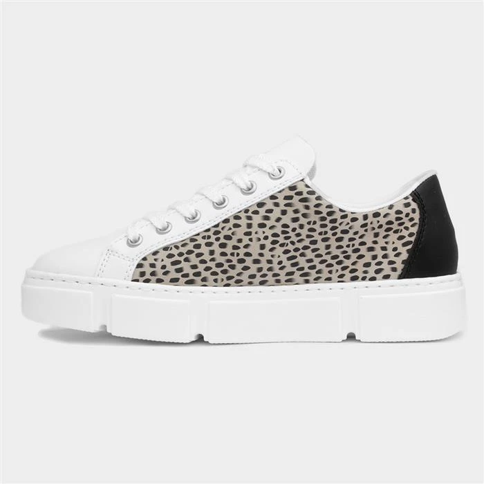 Rieker Womens White Leopard Lace Up Casual Shoe - Image 2