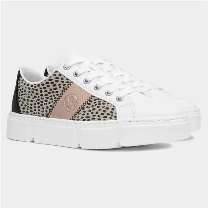 Rieker Womens White Leopard Lace Up Casual Shoe - Image 5