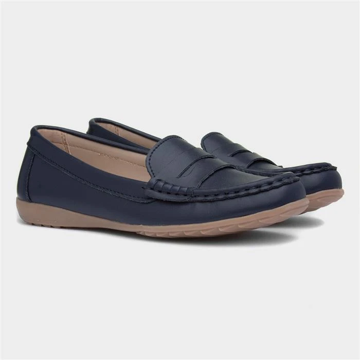 Topway Womens Navy Leather Loafer - Image 5
