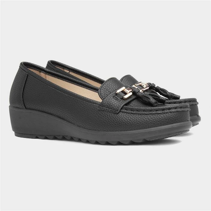 Cushion Walk Molly Womens Black Wedge Loafer - Image 5