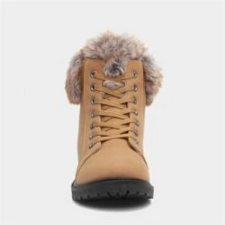 Lilley Womens Tan Lace Up Boot With Faux Fur