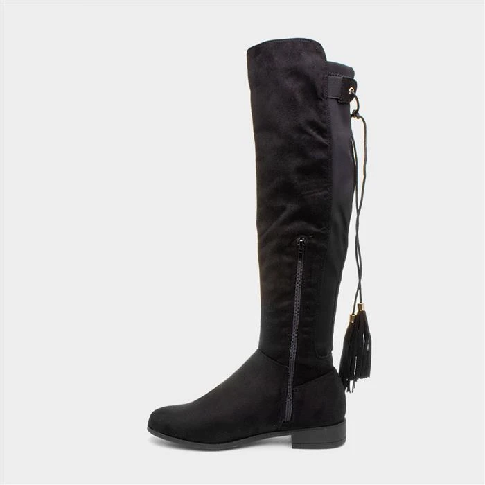 Lilley Maci Womens Black Knee High Tassel Boots - Image 2