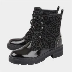 Lotus Elena Womens Black Leopard Print Boot