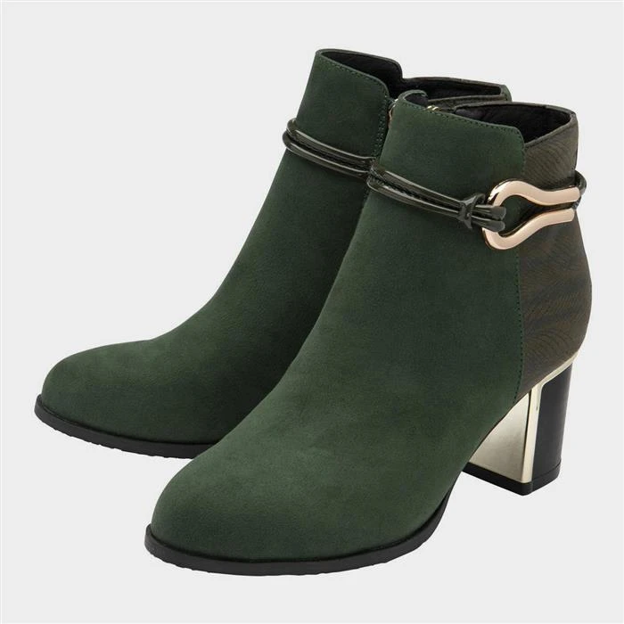 Lotus Autumn Womens Green Heeled Ankle Boot