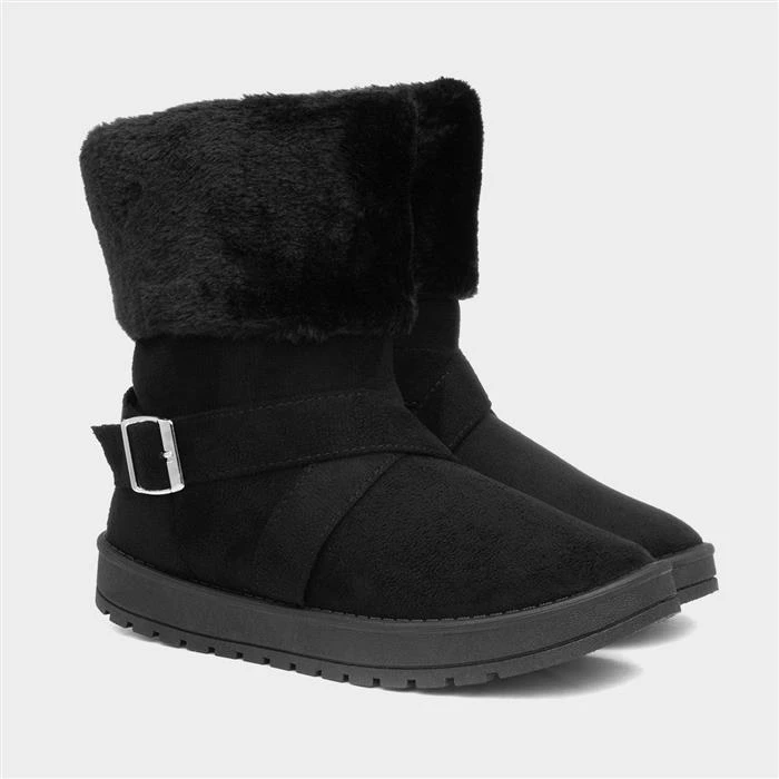 Lilley Womens Faux Fur Black Pull On Ankle Boot - Image 5
