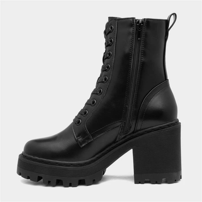 Lilley Womens Black Heeled Lace Up Boot - Image 2