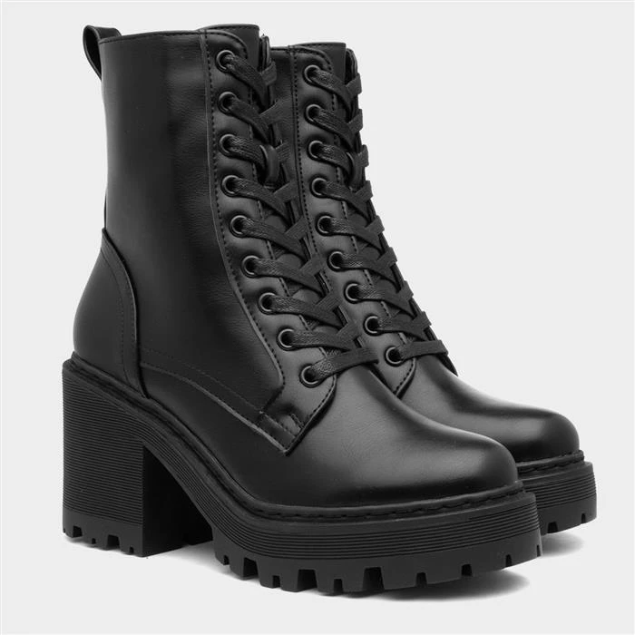 Lilley Womens Black Heeled Lace Up Boot - Image 5