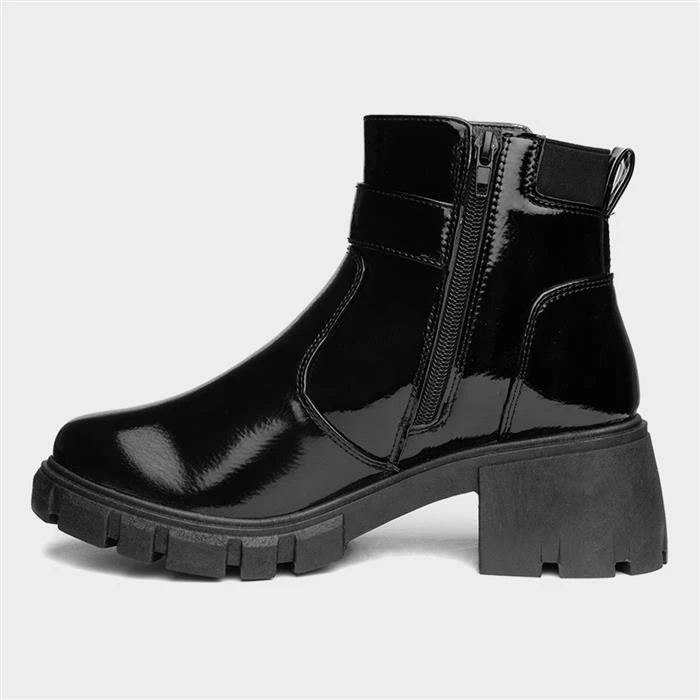 Lilley Womens Black Patent Chunky Boot - Image 2