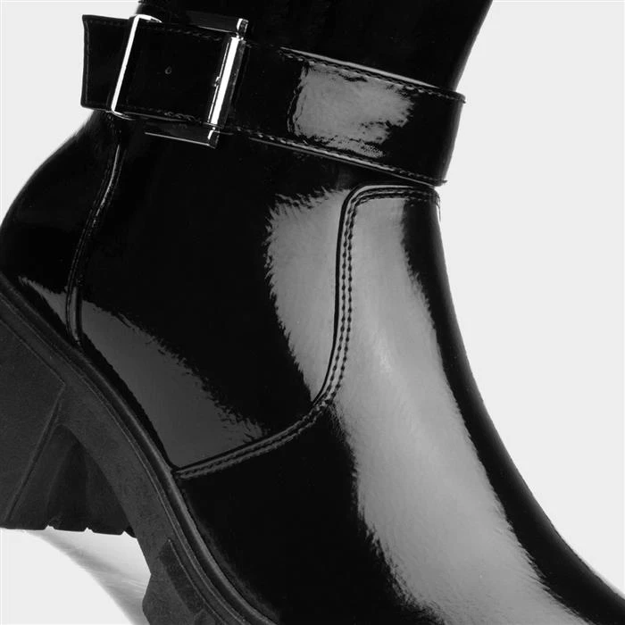Lilley Womens Black Patent Chunky Boot - Image 4