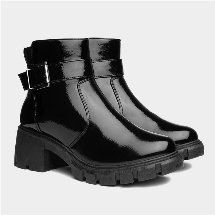 Lilley Womens Black Patent Chunky Boot - Image 5