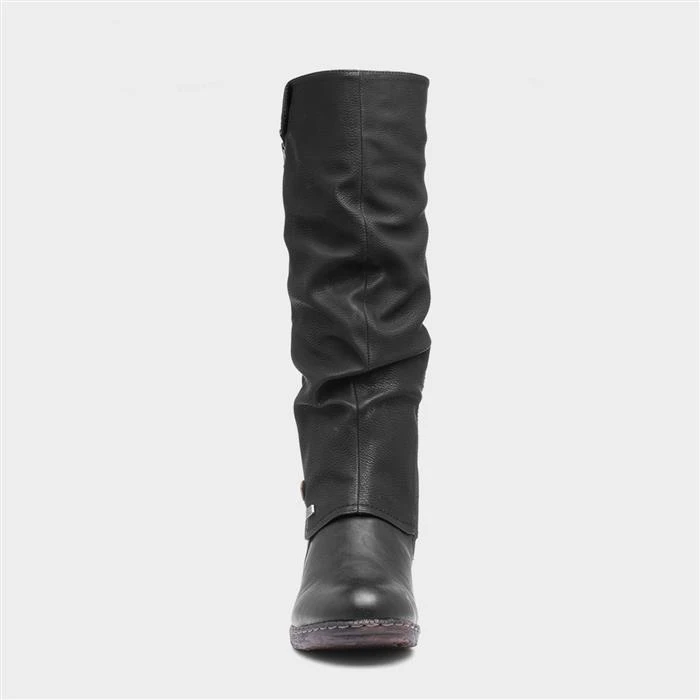 Rieker Womens Black Low Heel High Leg Boot