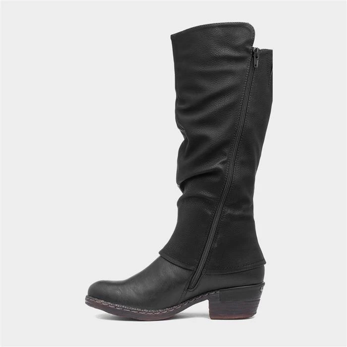 Rieker Womens Black Low Heel High Leg Boot - Image 2
