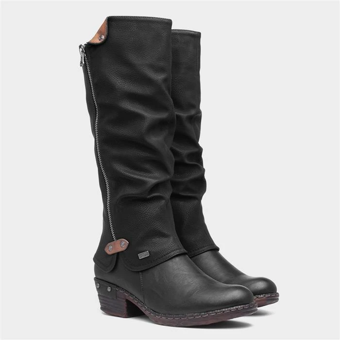 Rieker Womens Black Low Heel High Leg Boot - Image 5