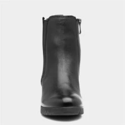 Marco Tozzi Womens Black Leather Wedged Boot