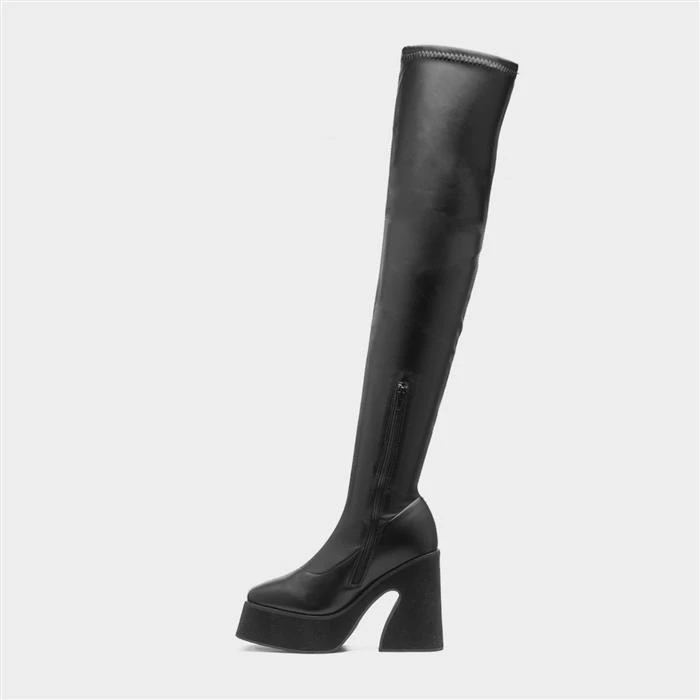 Truffle Rihanna Womens Black Stretch High Leg Boot - Image 2