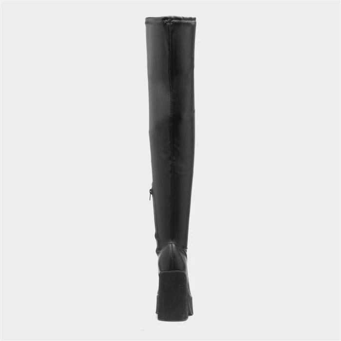 Truffle Rihanna Womens Black Stretch High Leg Boot - Image 3