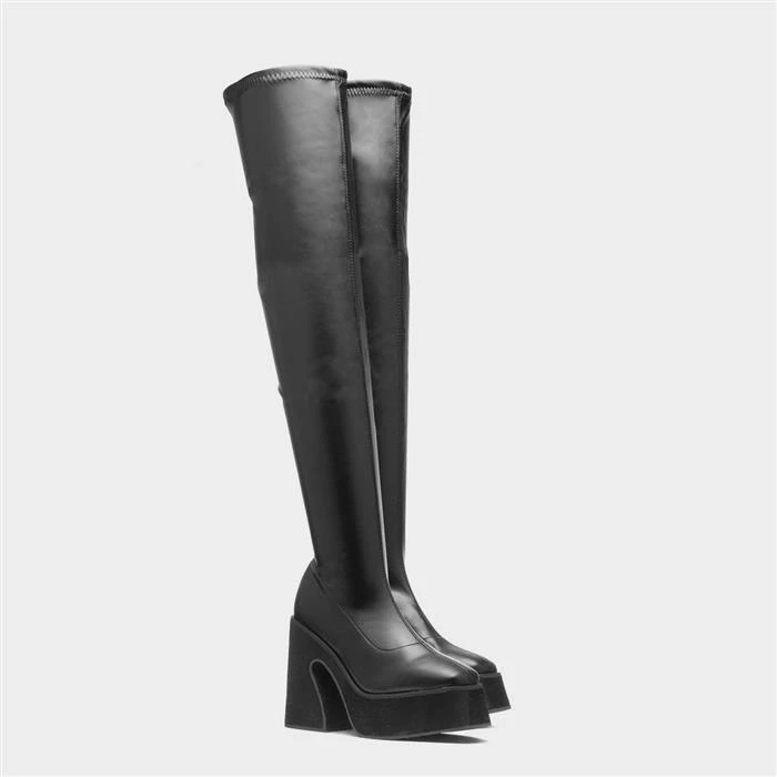 Truffle Rihanna Womens Black Stretch High Leg Boot - Image 5