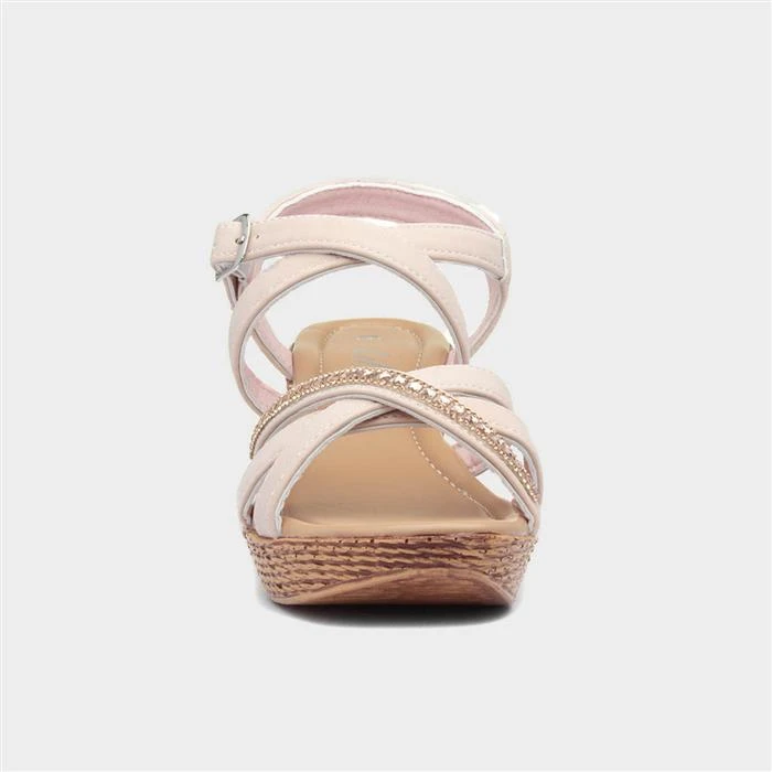 Lilley Womens Nude Diamante Wedge Sandal