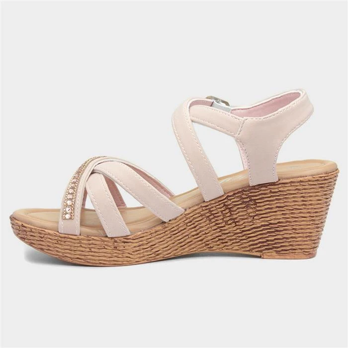 Lilley Womens Nude Diamante Wedge Sandal - Image 2