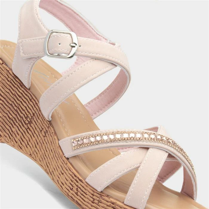 Lilley Womens Nude Diamante Wedge Sandal - Image 4