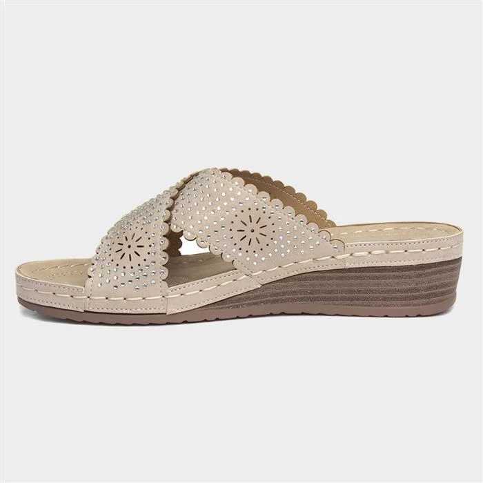 Lilley Beige Womens Cross Strap Mule Sandal - Image 2