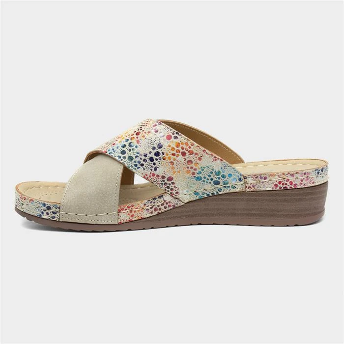 Lilley Womens Beige Cross Strap Mule Sandal - Image 2