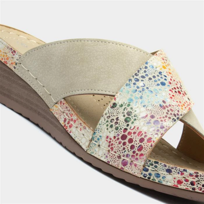 Lilley Womens Beige Cross Strap Mule Sandal - Image 4