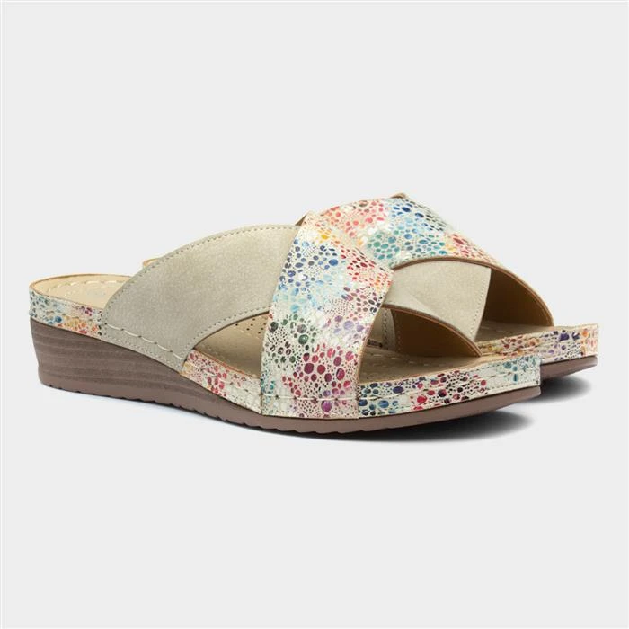 Lilley Womens Beige Cross Strap Mule Sandal - Image 5