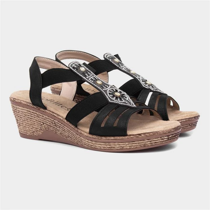 Softlites Womens Black Slip On Wedge Sandal - Image 5