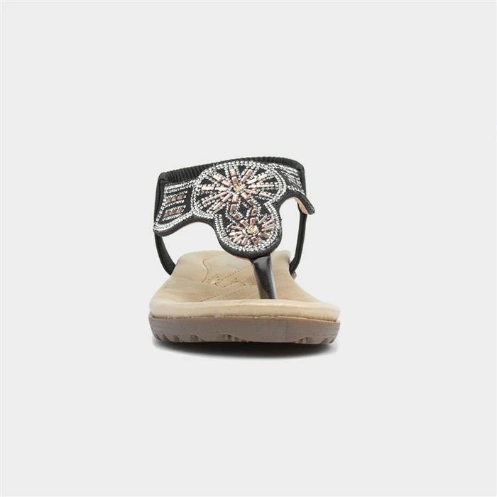 Lilley Womens Black Embellished Toe Post Sandal