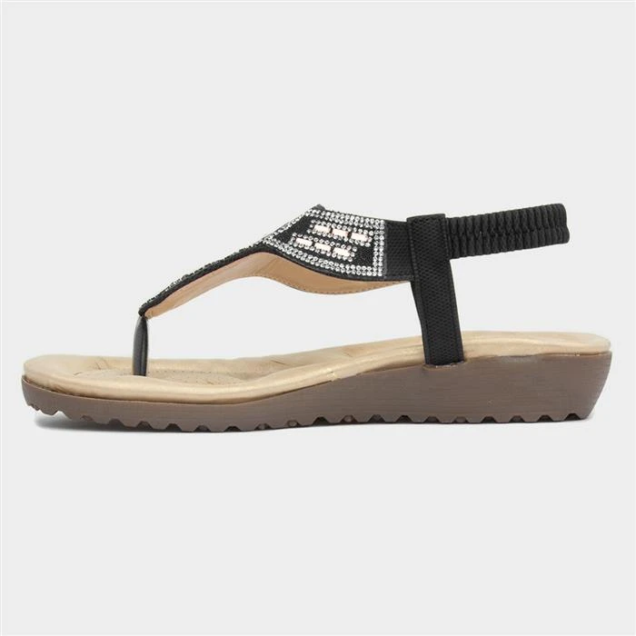 Lilley Womens Black Embellished Toe Post Sandal - Image 2