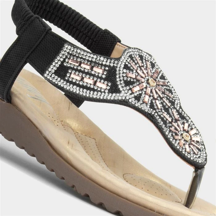 Lilley Womens Black Embellished Toe Post Sandal - Image 4