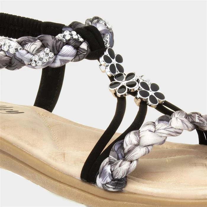 Lilley Womens Black Ribbon Twist Slip On Sandals - Image 4