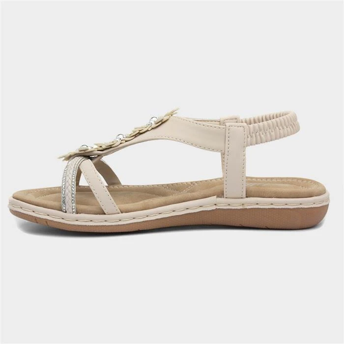 Lilley Womens Cream Diamante Sandal - Image 2