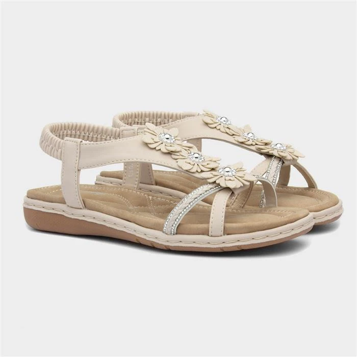 Lilley Womens Cream Diamante Sandal - Image 5