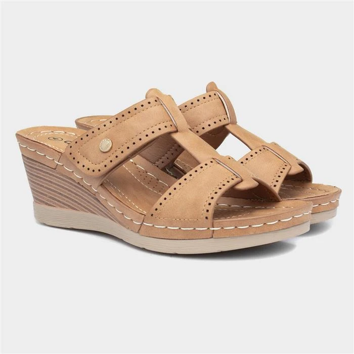 Cushion Walk Sabrina Womens Tan Wedge Mule Sandal - Image 5