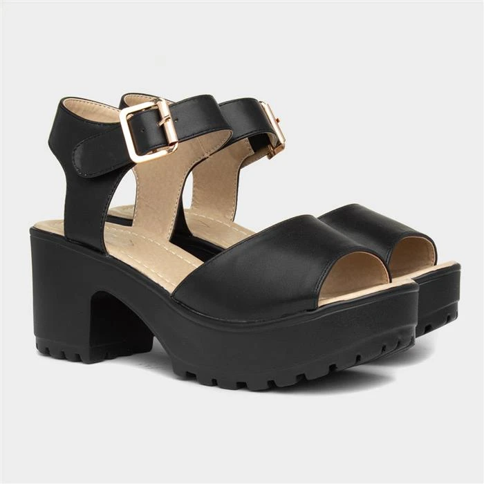 Heart Gizelle Womens Black Chunky Sandal - Image 5