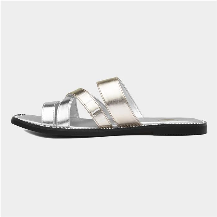 Elle Oceana Womens Metallic Silver Strappy Slider - Image 2