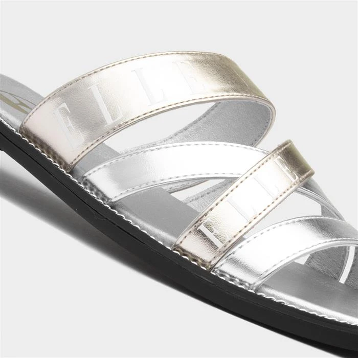 Elle Oceana Womens Metallic Silver Strappy Slider - Image 4