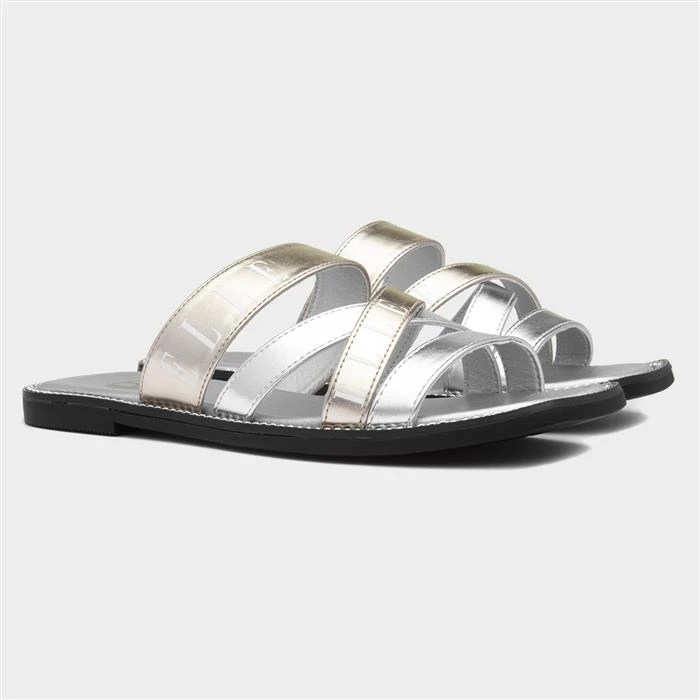 Elle Oceana Womens Metallic Silver Strappy Slider - Image 5
