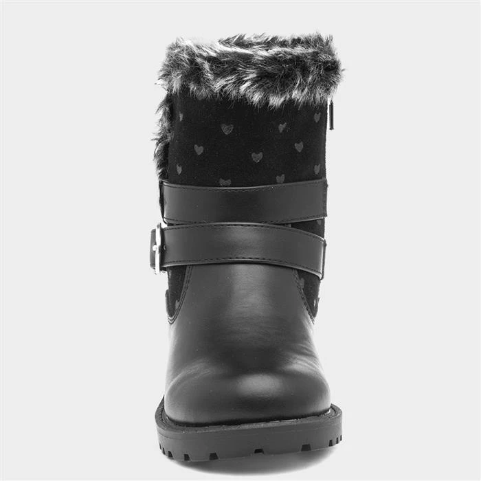 Walkright Girls Black Heart & Buckle Trim Boot