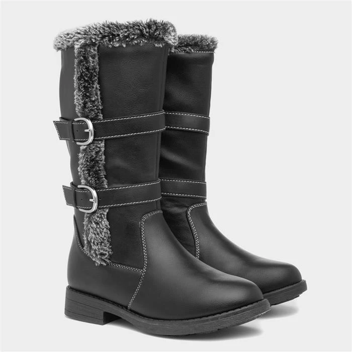 Lilley Girls Black Faux Fur Calf Boot - Image 5