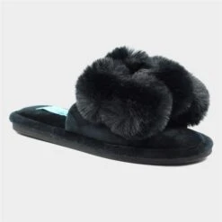 Lunar Octavia Womens Black Faux Fur Slider Slipper