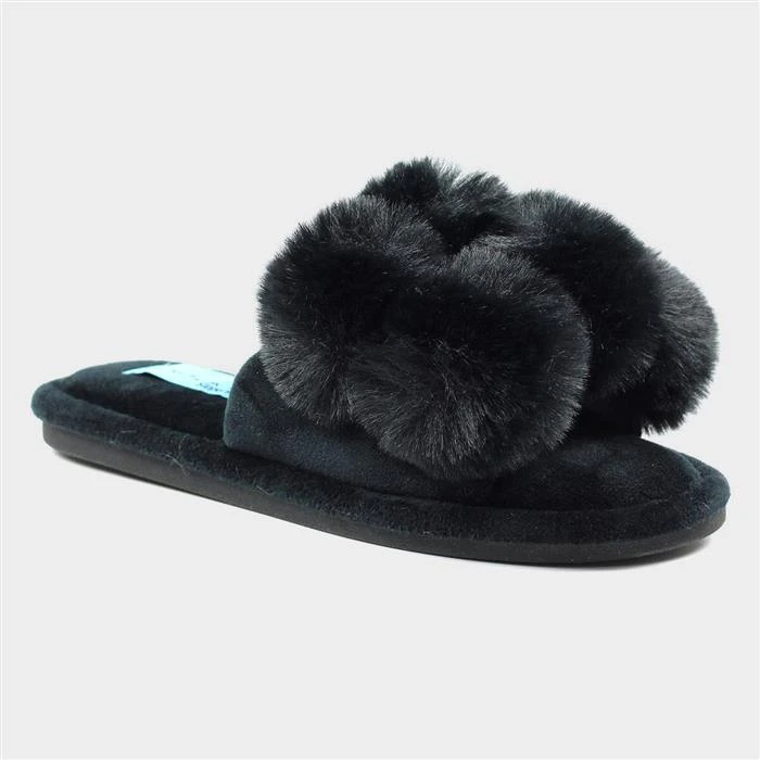 Lunar Octavia Womens Black Faux Fur Slider Slipper