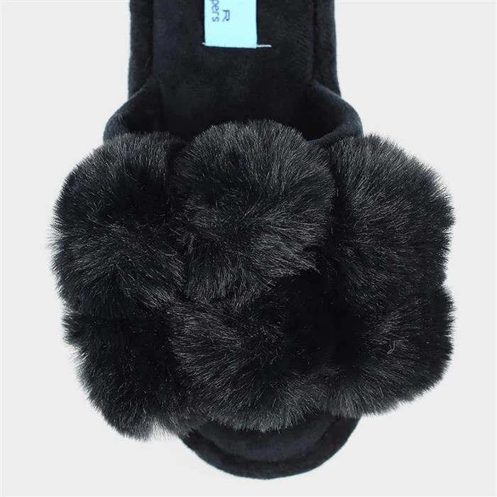 Lunar Octavia Womens Black Faux Fur Slider Slipper - Image 3