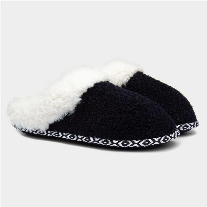 Totes Swept Back Womens Navy Bobble Mule Slipper - Image 5