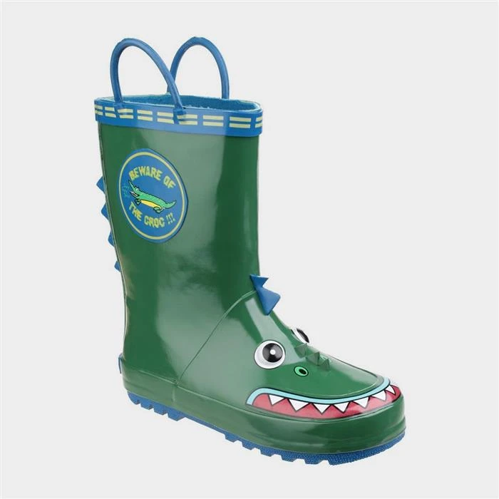Cotswold Puddle Kids Green Crocodile Welly