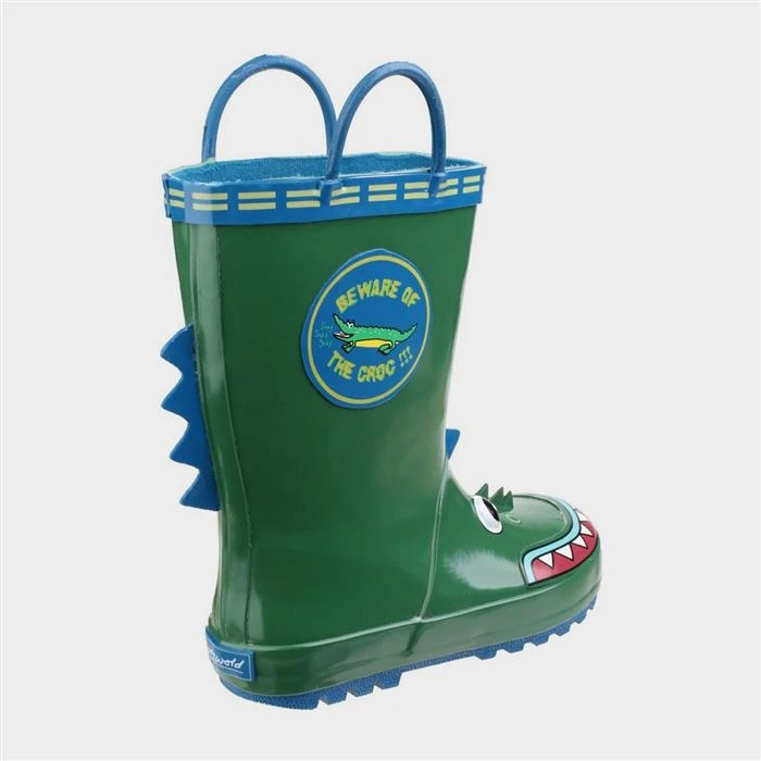 Cotswold Puddle Kids Green Crocodile Welly - Image 2