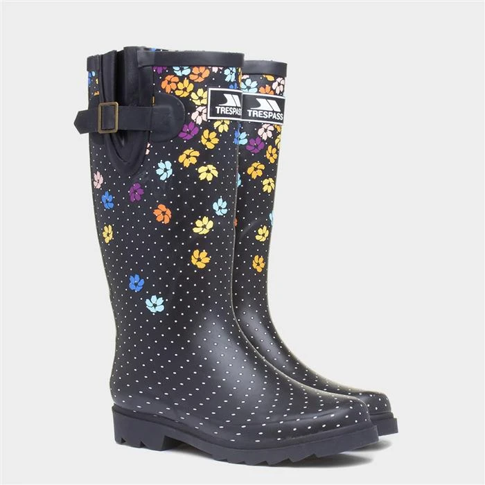 Trespass Samira Womens Black Floral Print Welly - Image 5